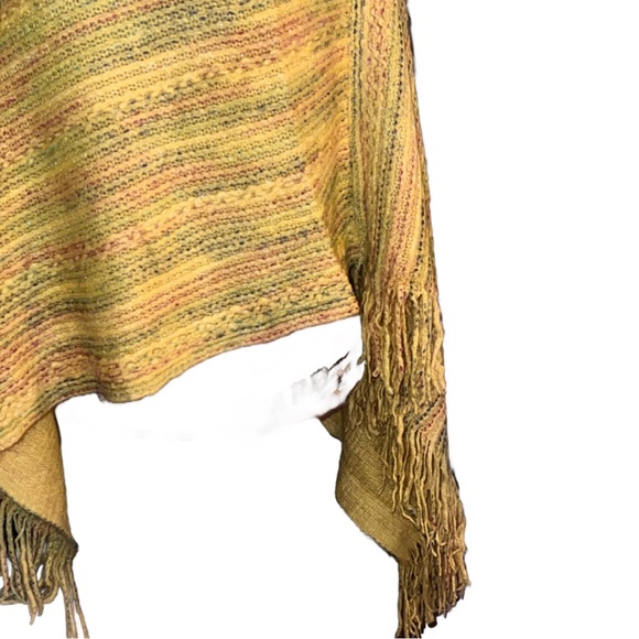 LAST- Mustard Yelliw & Multi Theeaded Fringe Pull Over Poncho - Picture 8 of 10